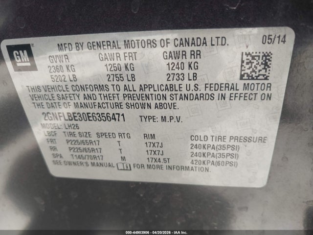 Chevrolet EQUINOX 1LT 2014 2GNFLBE30E6356471 Image 9