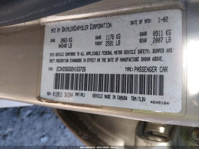 Продаж на аукціоні авто 2002 Chrysler Concorde Limited, vin: 2C3HD56G92H163726, номер лоту: 44903910