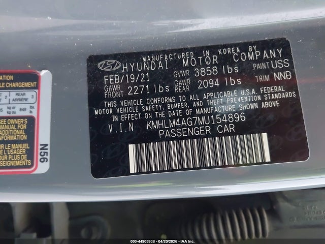 Aukcja sprzedaży 2021 Hyundai Elantra Sel, vin: KMHLM4AG7MU154896, numer aukcji: 44903938