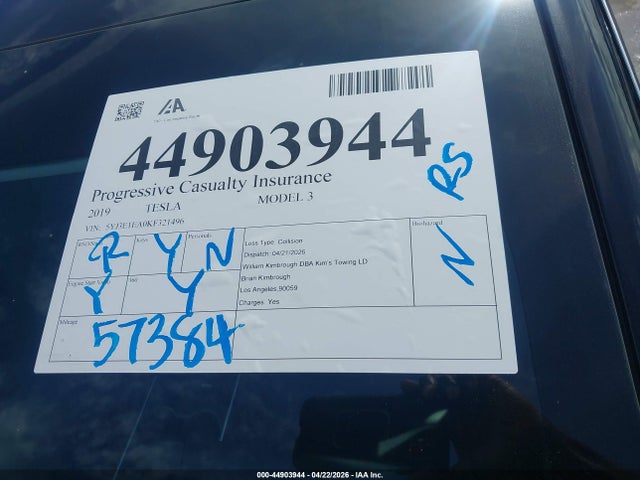Aukcja sprzedaży 2019 Tesla Model 3 Long Range/mid Range/standard Range/standard Range Plus, vin: 5YJ3E1EA0KF321496, numer aukcji: 44903944