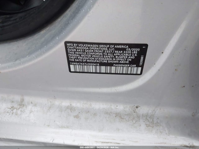 44903951 :رقم المزاد ، 1VWSA7A37LC020415 vin ، 2020 Volkswagen Passat 2.0t Se مزاد بيع