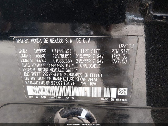3CZRU6H32KG716078 Honda HR-V LX