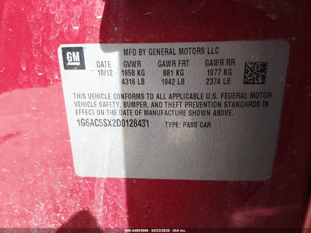 44903966 :رقم المزاد ، 1G6AC5SX2D0128431 vin ، 2013 Cadillac Ats Performance مزاد بيع