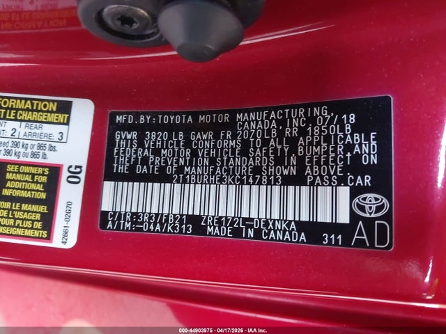 Toyota COROLLA LE 2019 2T1BURHE3KC147813 Image 9