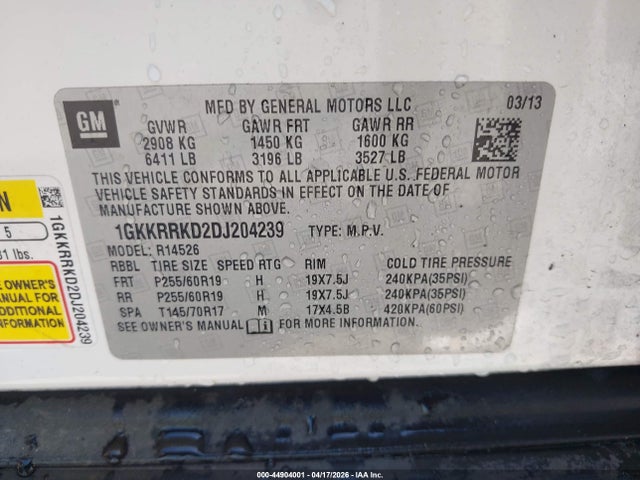 Aukcja sprzedaży 2013 Gmc Acadia Slt-1, vin: 1GKKRRKD2DJ204239, numer aukcji: 44904001