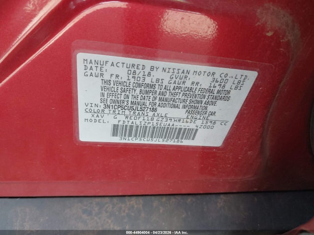 3N1CP5CU5JL527186 Nissan KICKS SV