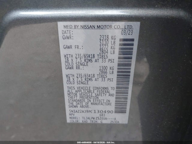 5N1AZ2AJ9PC130490 Nissan Murano S Fwd