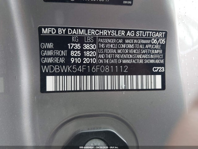 Продаж на аукціоні авто 2006 Mercedes-benz Slk 280, vin: WDBWK54F16F081112, номер лоту: 44904041