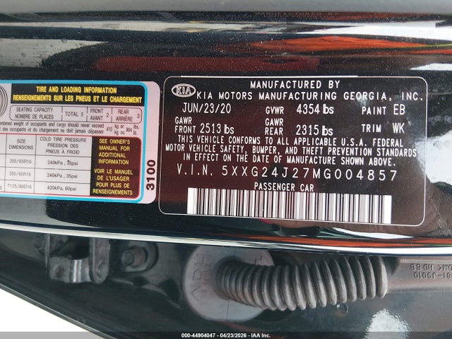 Продаж на аукціоні авто 2021 Kia K5 Lx, vin: 5XXG24J27MG004857, номер лоту: 44904047