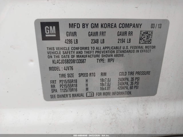 Продаж на аукціоні авто 2013 Buick Encore Premium, vin: KL4CJDSB2DB133587, номер лоту: 44904049