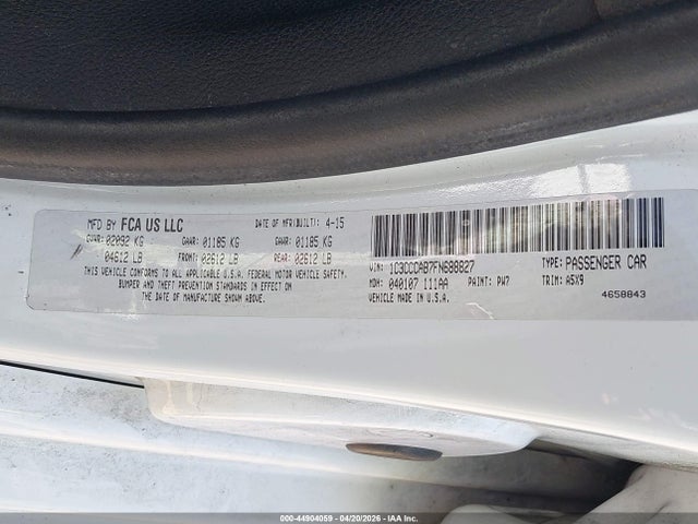 Aukcja sprzedaży 2015 Chrysler 200 Limited, vin: 1C3CCCAB7FN688827, numer aukcji: 44904059