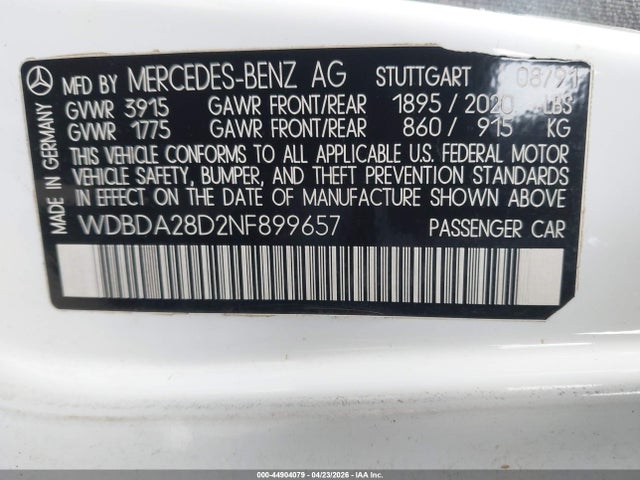 Aukcja sprzedaży 1992 Mercedes-benz 190 E 2.3, vin: WDBDA28D2NF899657, numer aukcji: 44904079