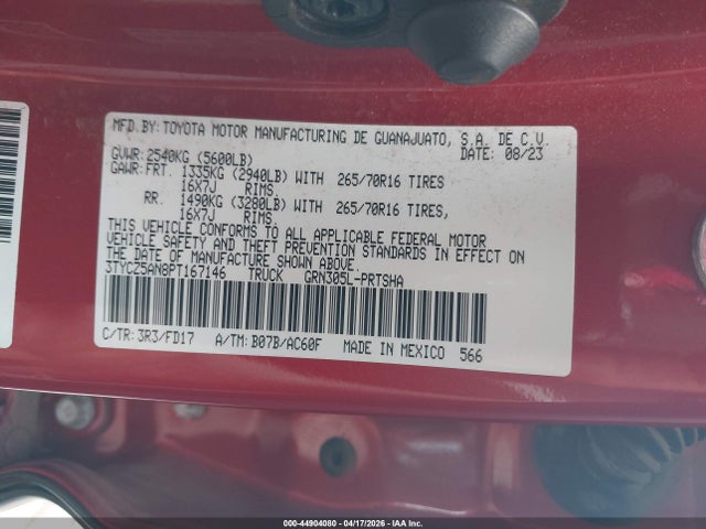 44904080 :رقم المزاد ، 3TYCZ5AN8PT167146 vin ، 2023 Toyota Tacoma Sr V6/sr5 V6/trail Edition/trd Off Road/trd Pro/trd Sport مزاد بيع