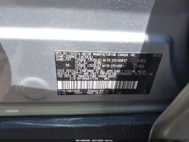 Продаж на аукціоні авто 2024 Toyota Rav4 Le, vin: 2T3F1RFV6RW447729, номер лоту: 44904085