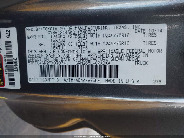 Toyota Tacoma Prerunner V6 2015 5TFTU4GN2FX070741 Image 9