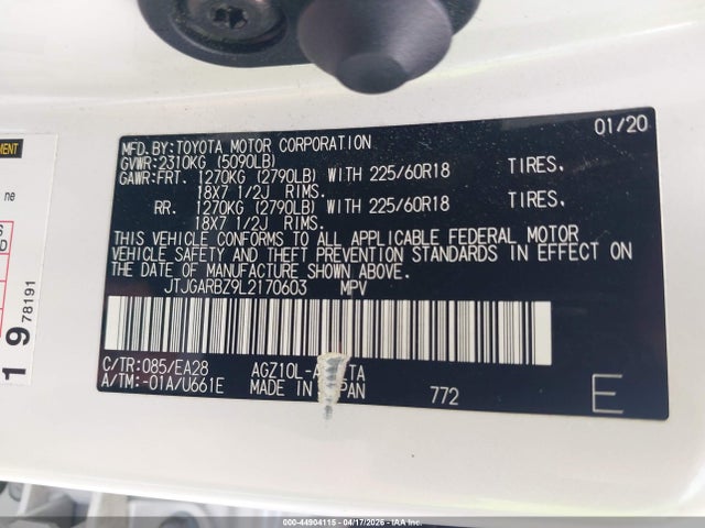 Aukcja sprzedaży 2020 Lexus Nx 300, vin: JTJGARBZ9L2170603, numer aukcji: 44904115