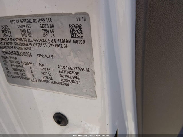Aukcja sprzedaży 2011 Chevrolet Traverse 2lt, vin: 1GNKRJED3BJ245234, numer aukcji: 44904116
