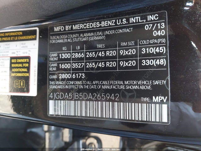 Продажа на аукционе авто 2013 Mercedes-benz Ml 350, vin: 4JGDA5JB5DA265942, номер лота: 44904151