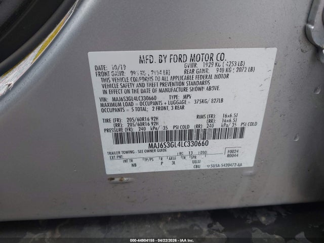 44904155 :رقم المزاد ، MAJ6S3GL4LC330660 vin ، 2020 Ford Ecosport Se مزاد بيع