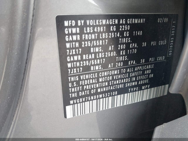 Продажа на аукционе авто 2009 Volkswagen Tiguan Se, vin: WVGBV75N89W532108, номер лота: 44904157