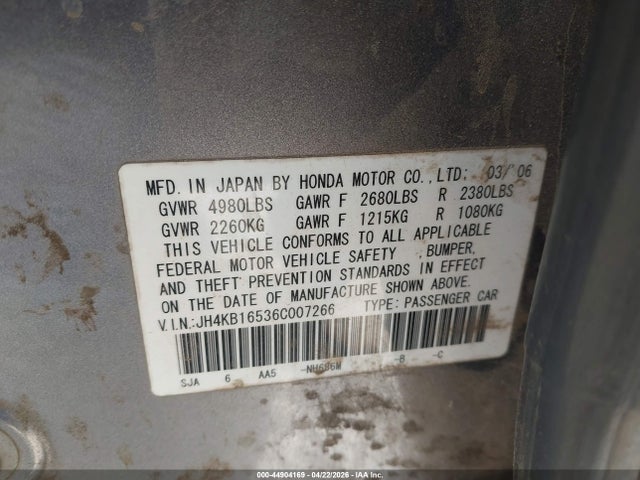 Продаж на аукціоні авто 2006 Acura Rl 3.5, vin: JH4KB16536C007266, номер лоту: 44904169