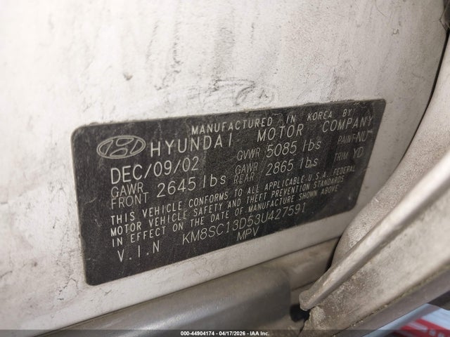 Aukcja sprzedaży 2003 Hyundai Santa Fe Gls/lx, vin: KM8SC13D53U427591, numer aukcji: 44904174