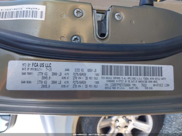 44904223 :رقم المزاد ، 1C6RR7PM5FS769094 vin ، 2015 Ram 1500 Laramie Longhorn مزاد بيع