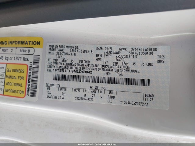 1FTER1EH9MLD49842 Ford RANGER XL