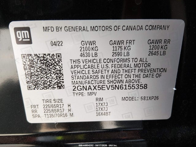 2022 CHEVROLET EQUINOX 2GNAX5EV5N6155358 Photo 8