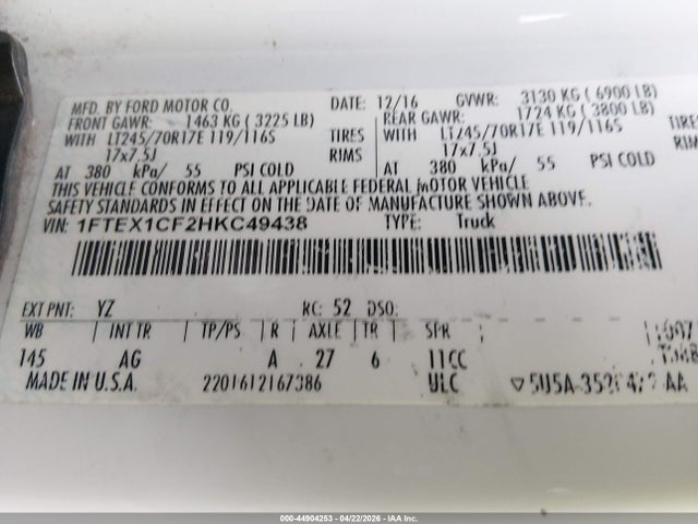 Ford F-150 Xl 2017 1FTEX1CF2HKC49438 Image 9