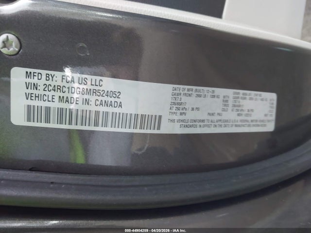 Продаж на аукціоні авто 2021 Chrysler Voyager Lxi, vin: 2C4RC1DG8MR524052, номер лоту: 44904259