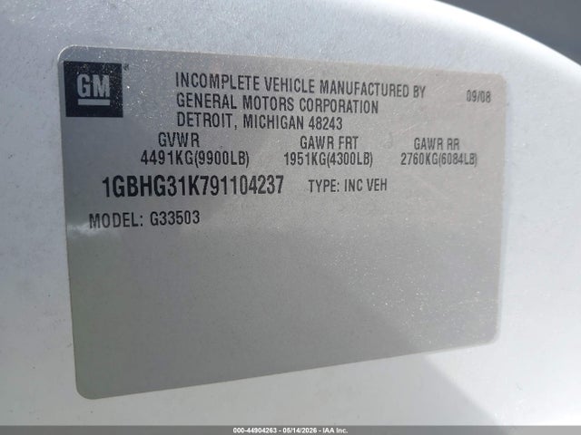 2009 Chevrolet Express Cutaway Work Van მანქანა იყიდება აუქციონზე, vin: 1GBHG31K791104237, აუქციონის ნომერი: 44904263