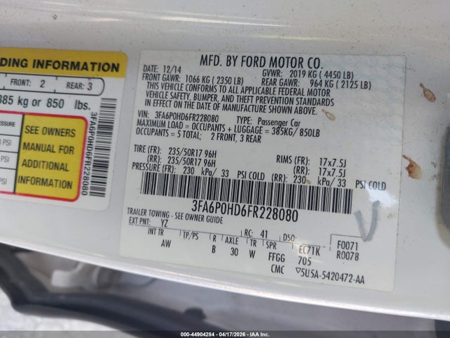 3FA6P0HD6FR228080 Ford FUSION SE