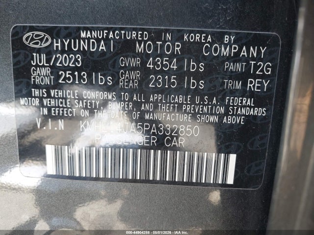 44904288 :رقم المزاد ، KMHL14JA5PA332850 vin ، 2023 Hyundai Sonata Sel مزاد بيع