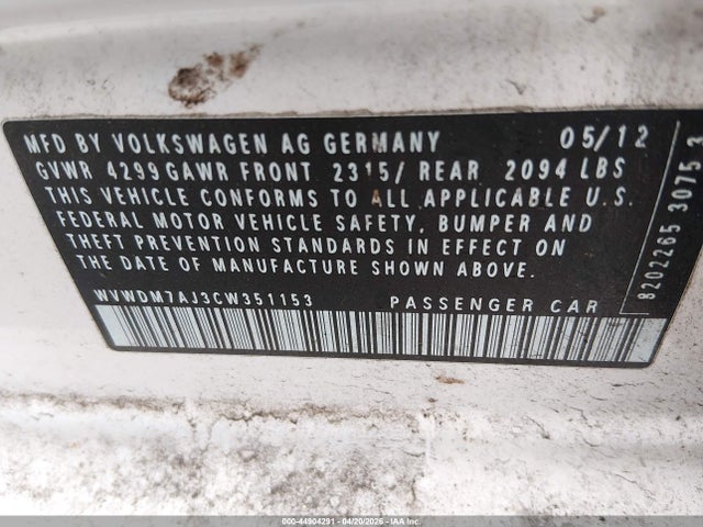 Продаж на аукціоні авто 2012 Volkswagen Golf Tdi 4-door, vin: WVWDM7AJ3CW351153, номер лоту: 44904291