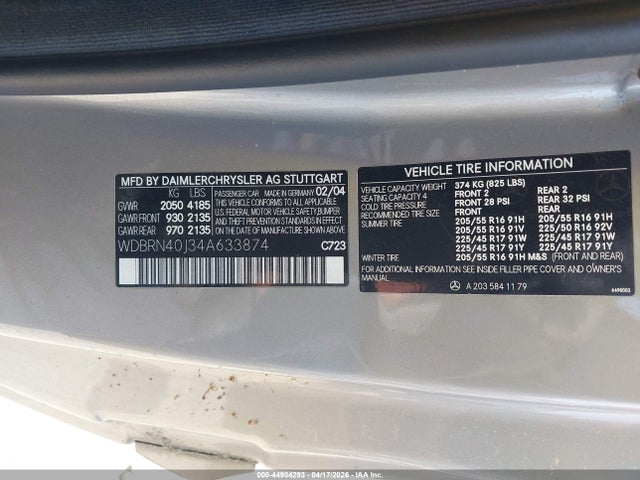 Продаж на аукціоні авто 2004 Mercedes-benz C 230 Kompressor Sport, vin: WDBRN40J34A633874, номер лоту: 44904293