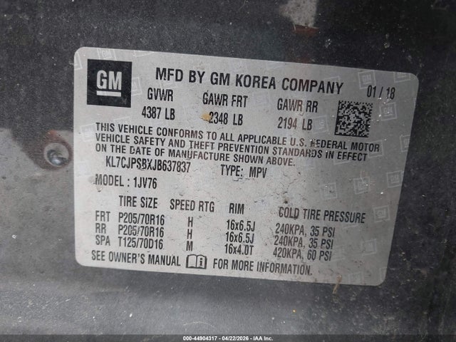 Chevrolet Trax Lt 2018 KL7CJPSBXJB637837 Image 9