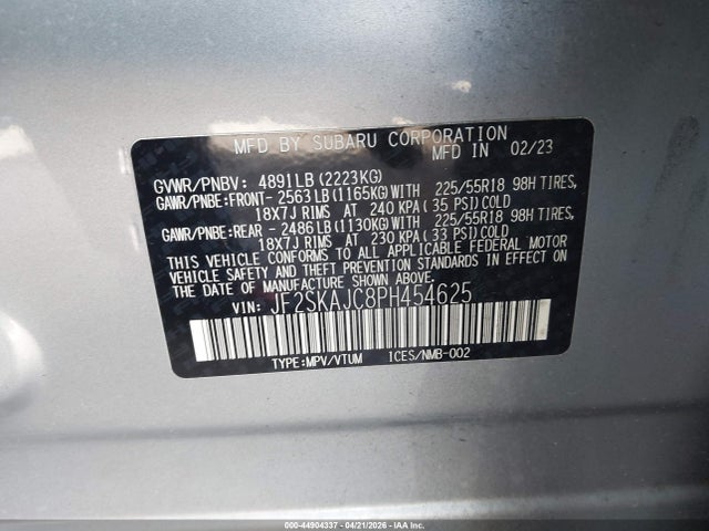 Продажа на аукционе авто 2023 Subaru Forester Sport, vin: JF2SKAJC8PH454625, номер лота: 44904337