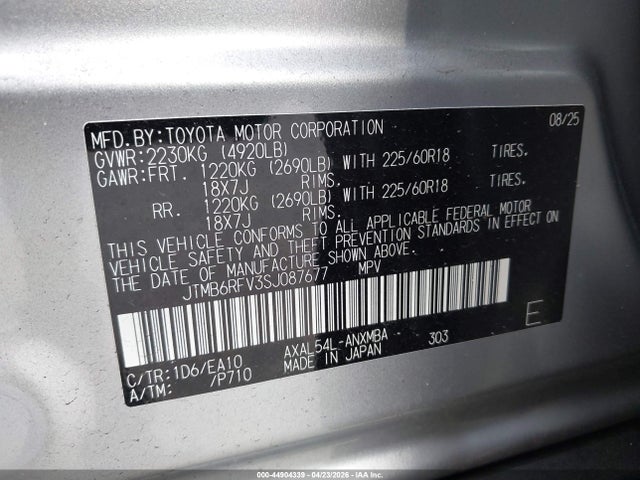 Продажа на аукционе авто 2025 Toyota Rav4 Hybrid Xle Premium, vin: JTMB6RFV3SJ087677, номер лота: 44904339