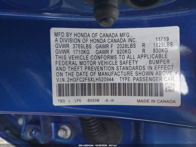 Honda Civic Lx 2020 2HGFC2F6XLH520944 Image 9