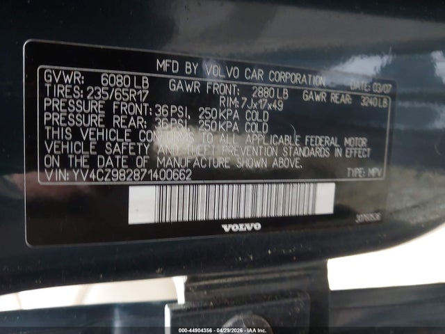 Aukcja sprzedaży 2007 Volvo Xc90 3.2, vin: YV4CZ982871400662, numer aukcji: 44904356