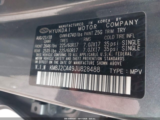 44904357 :رقم المزاد ، KM8J2CA49JU828488 vin ، 2018 Hyundai Tucson Se مزاد بيع