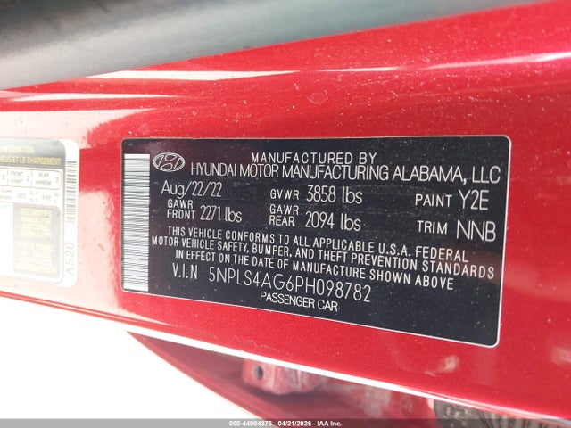 Aukcja sprzedaży 2023 Hyundai Elantra Sel, vin: 5NPLS4AG6PH098782, numer aukcji: 44904376