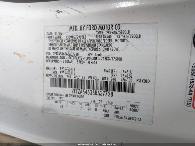 Продажа на аукционе авто 2006 Ford Freestar, vin: 2FTZA54636BA37728, номер лота: 44904382