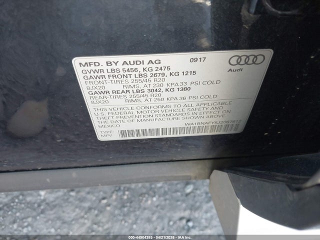 WA1BNAFY5J2067612 Audi Q5 2.0t Premium/2.0t Tech Premium