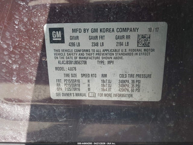44904395 :رقم المزاد ، KL4CJBSB1JB563708 vin ، 2018 Buick Encore مزاد بيع