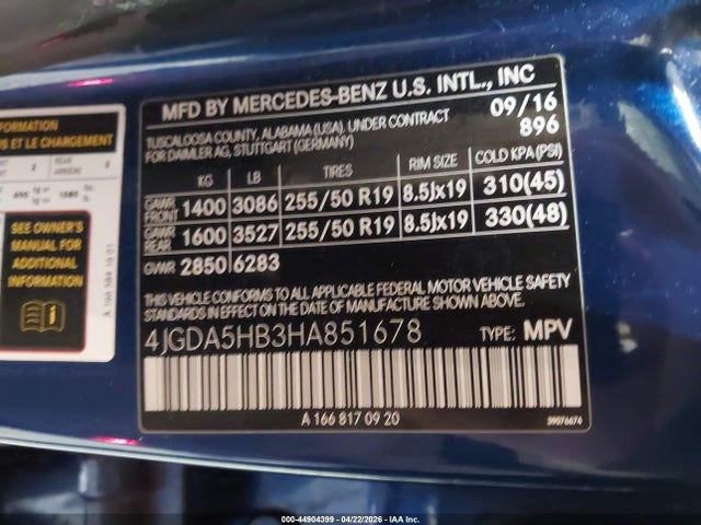 Aukcja sprzedaży 2017 Mercedes-benz Gle 350 4matic, vin: 4JGDA5HB3HA851678, numer aukcji: 44904399