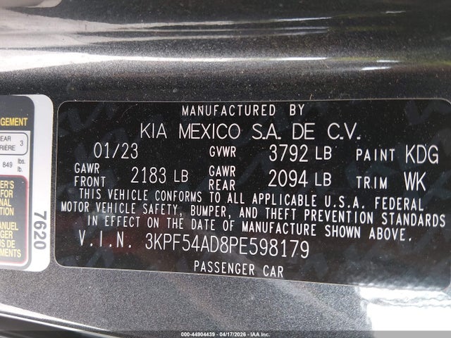 Продажа на аукционе авто 2023 Kia Forte Gt-line, vin: 3KPF54AD8PE598179, номер лота: 44904439