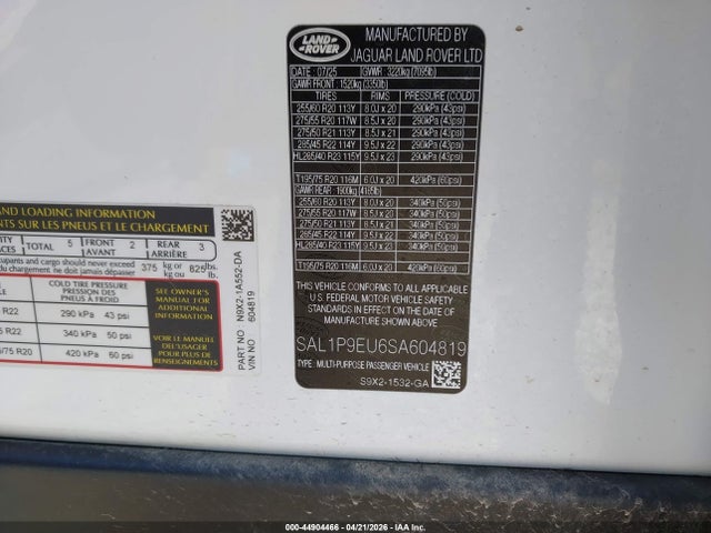 44904466 :رقم المزاد ، SAL1P9EU6SA604819 vin ، 2025 Land Rover Range Rover Sport P360 Se مزاد بيع