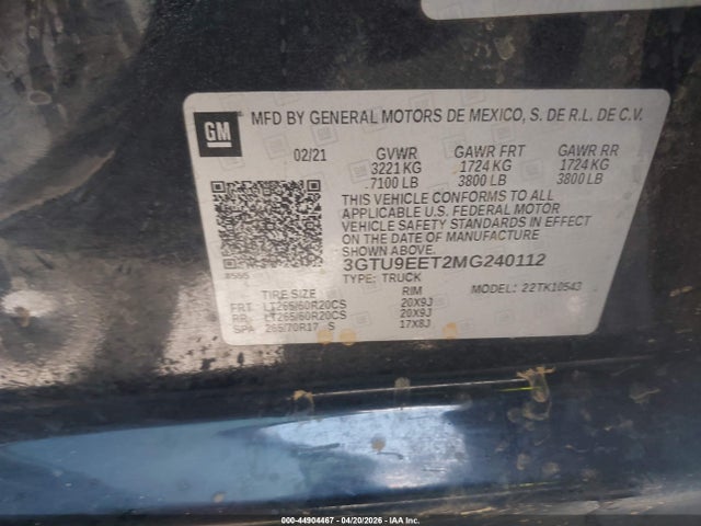 Продажа на аукционе авто 2021 Gmc Sierra 1500 4wd  Short Box At4, vin: 3GTU9EET2MG240112, номер лота: 44904467